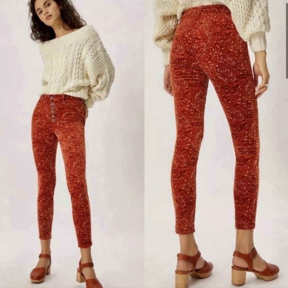 Pilcro orange floral corduroy pants